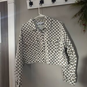 Emory Park Brown and White Checkered Cropped Jacket